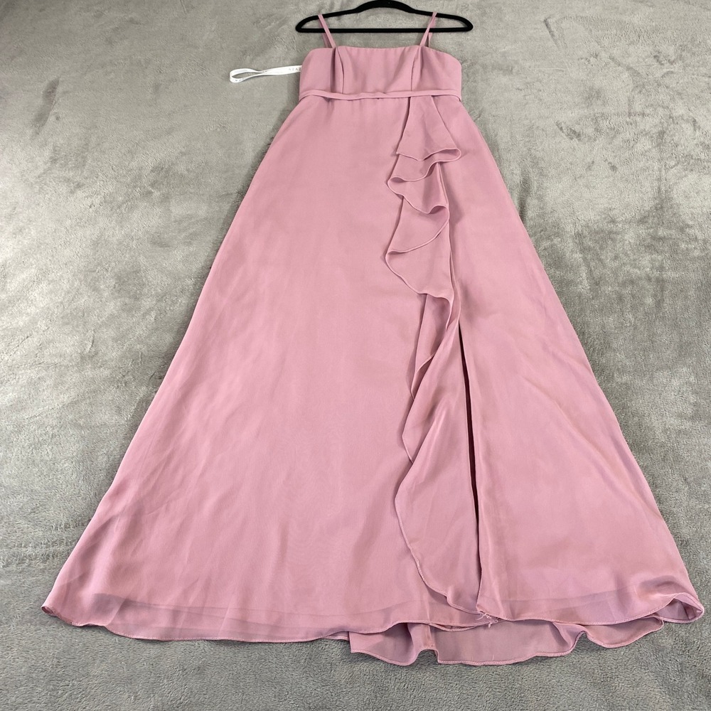 Azazie Kaylee Junior Dress Girls J12 Pink Chiffon Ruffle Rosette ALine Belt Slit